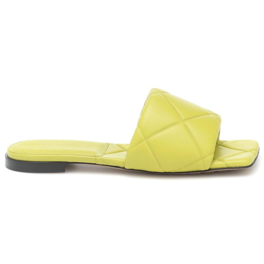 Bottega Veneta BV Lido Kiwi Green Padded Leather Quilted Flat Slide Sandal 36